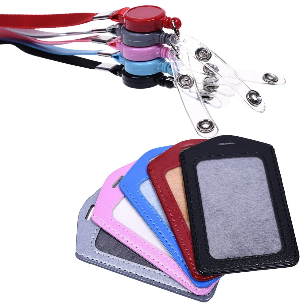 5Pcs Vertical Style PU Leather Business ID Badge Card Holder with 
