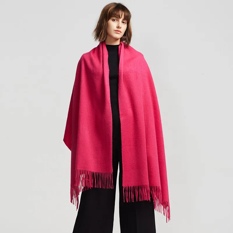 

LEAYH 70*200cm Autumn Winter 100% Pure Cashmere Scarf Pashmina Shawls For Women Solid Color Fringe Thickened Warm Scarves