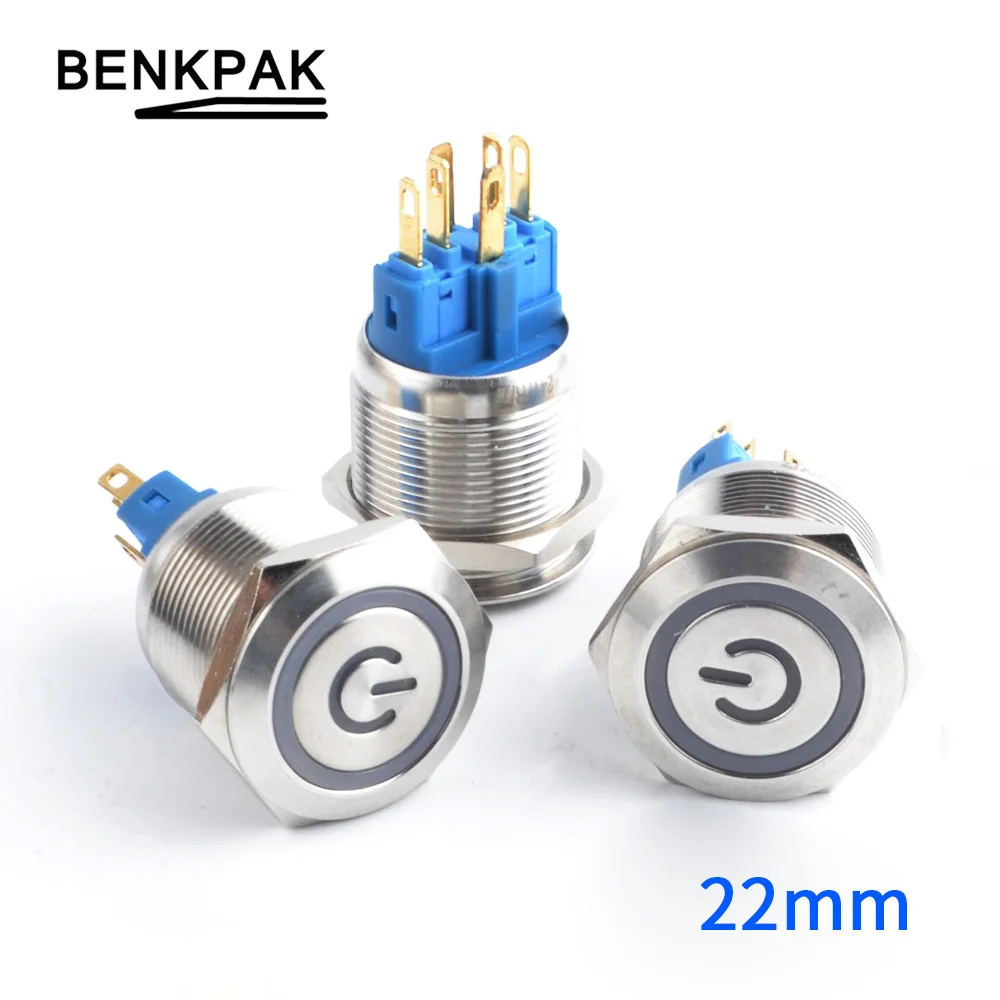 

1PC 19mm Switch-Side Momentary Metal Annular Push Button Switch Ring LED Self-Locking/Self-Recovery Waterproof Car Door Button