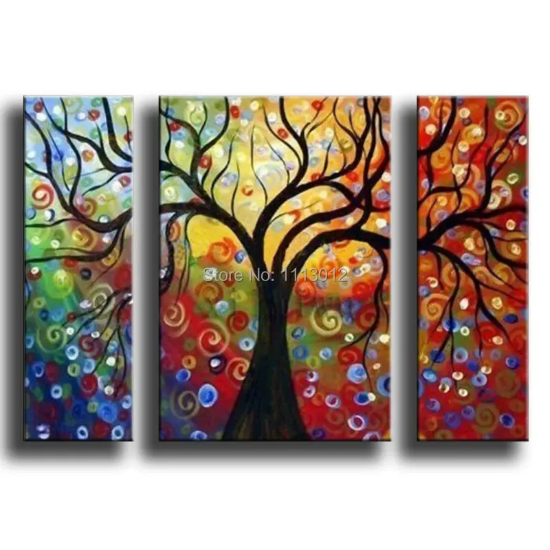 

100% Hand Painted 3 Pcs Set Abstract Tree of Life Oil Painting On Canvas Picture Home Wall Decoration Art Modern For Living Room