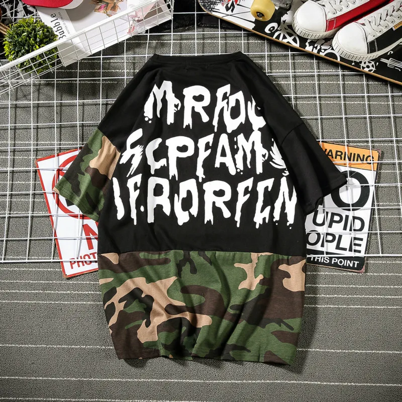 

YASUGUOJI New Mens Summer Short-sleeve T Shirts Fashion 2019 Hip Hop Mens Streetwear Camouflage Patchwork T Shirts O-Neck Tees