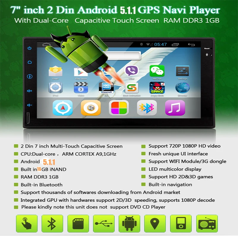 Top 2 din car DVD gps android 8.1 1024*600  Automotive DVD 3 G universal MP3 Player audio radio AUX steering wheel +2 din car radio 1