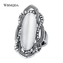 Высокое качество богемный большой Опаловый камень кольцо черный кристалл серебряные кольца для женщин винтажные трендовые модные тибетские ювелирные изделия