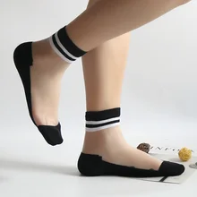 5 пар/партия женские белые/черные полосатые хлопковые шелковые ультратонкие короткие носки Mujer простые прозрачные невидимые Meias сексуальные Bas