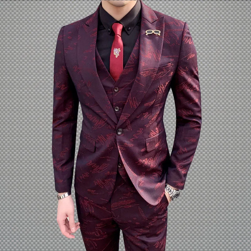 

2019 New Brand Men Suits Jacket Red Blue Male Suit Vest Wedding Grom Party Prom Business Slim Fit Coat Formal Suits
