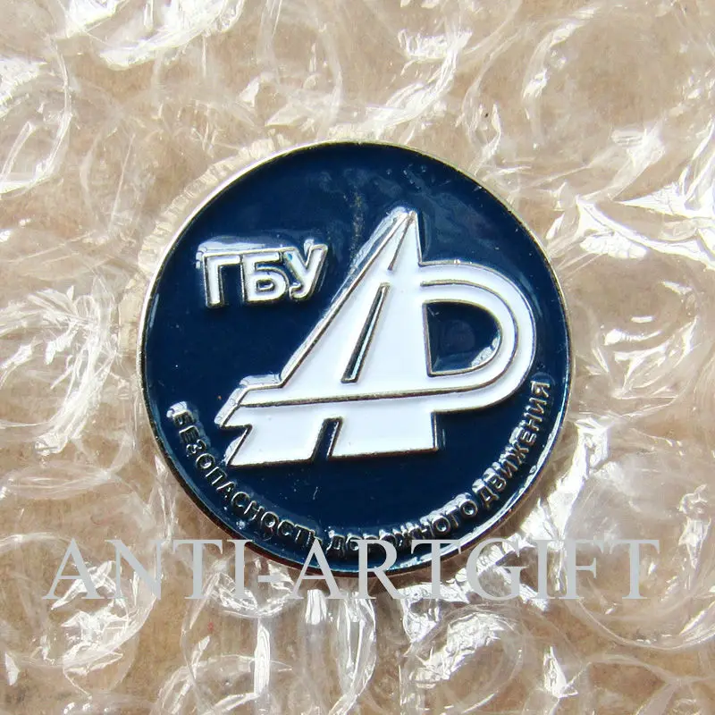 

Custom Russian company logo round Club of soft enamel dye metal Pin Badge Blue and White Enamel logo OEM/ODM service No MOQ