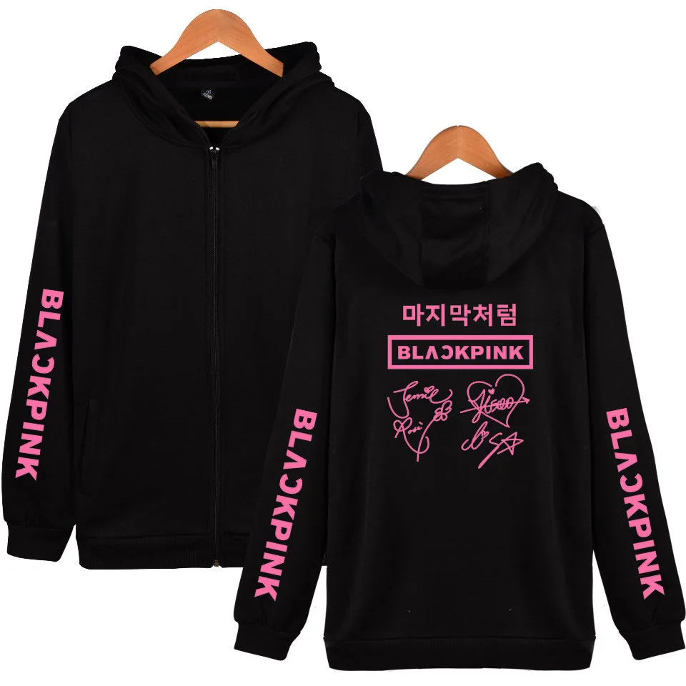 Blackpink kpop фирменный Принт Свободные повседневные толстовки на молнии для женщин/мужчин Уличная толстовка с капюшоном Женская 2019 корейская