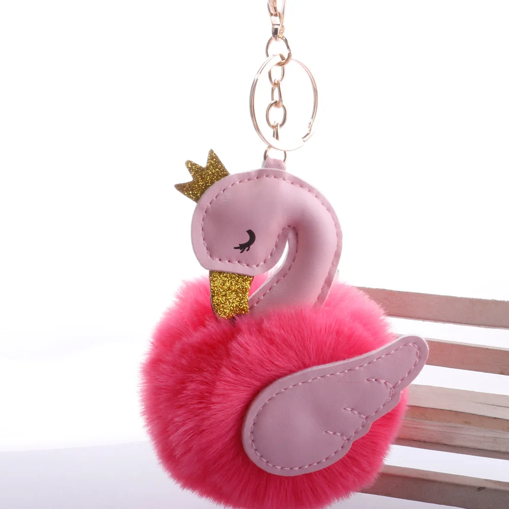 Лебедь форма волос шарик брелок кулон Новое крыло корона сумка "фламинго" аксессуар меховой шарик-подвеска