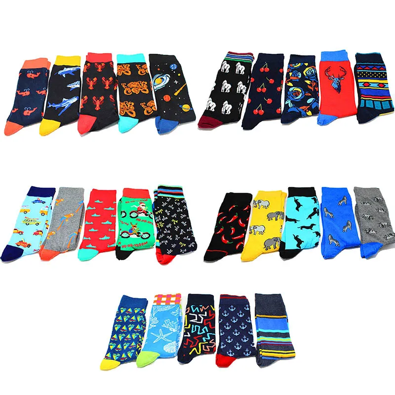 

Combed Cotton Men's Socks Harajuku Colorful Happy Funny Elephant Fish Long Warm Dress Socks for Male Wedding Christmas Gift