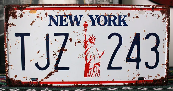 

XDCP-224 Vintage license plate" NEW YORK T JZ 243"Tin signs tinplate metal painting for bar decoration wallpaper 15x30 CM