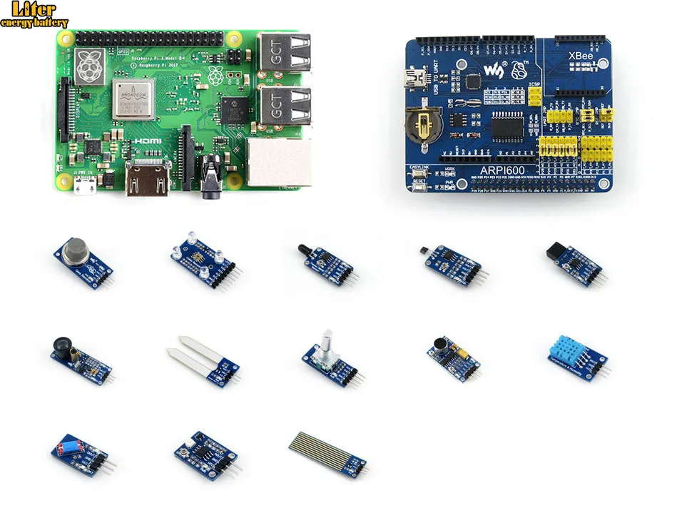 Raspberry Pi 3 Model B+, комплект разработки Pi третьего поколения, плата расширения ARPI600, различные датчики