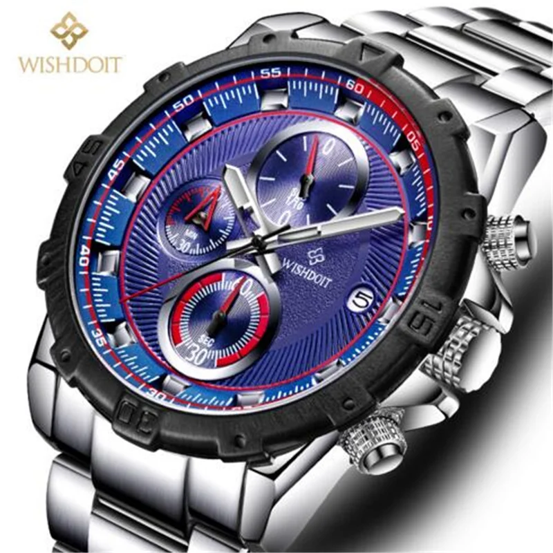 WISHDIOIT Watch Men Chronograph Waterproof Clock Men Watches Top Brand Luxury Casual Sport Wristwatch Quartz Watch Relogio Man