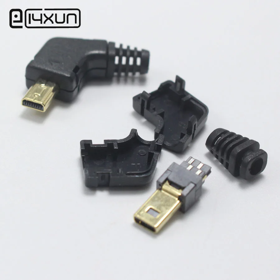 2 комплекта мини USB 8 контактный штекер P позолоченный угловой разъем 4 в 1 DIY черные