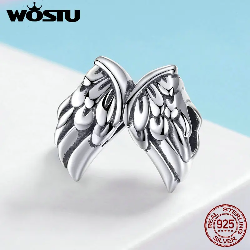 

WOSTU New 925 Sterling Silver Guardian Wings Beads Fit Charm Original Bracelet Necklace Pendant For Women Silver Jewelry BKC1091