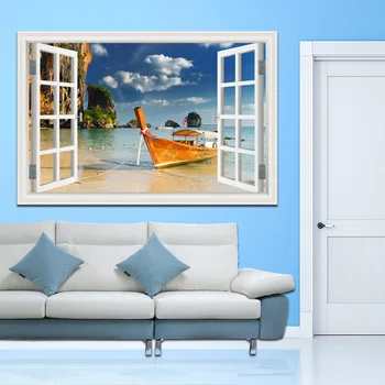 

Sailing Boat on the Sea Landscape Removable High Quality 3D Wall Sticker Office Art Creative Window View Home Decor Wall decal