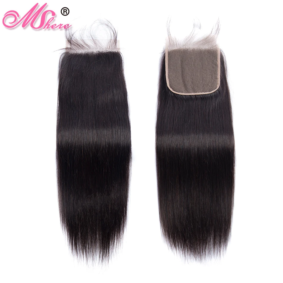 

Mshere 5X5 Lace Closure Brazilian Straight Human Hair Closure With Baby Hair Free Part Swiss Lace Remy Natural Color