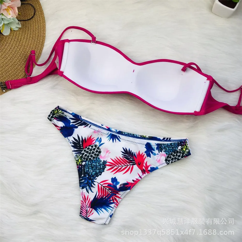 Bikinis Push up Sexy 2019 Neon Female Bikini Adjustable Thin Strap Top With Tropical Flounce Panty Women Swimwear 5 Color Style 7