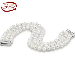 100% натуральный жемчуг браслет, 3 ряда дизайн естественный пресноводный жемчуг браслет для женщин подарок для подруги
