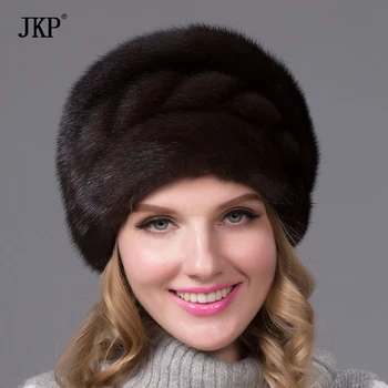 

Fashion Russian winter fur hat for women genuine real mink fur cap with flower style