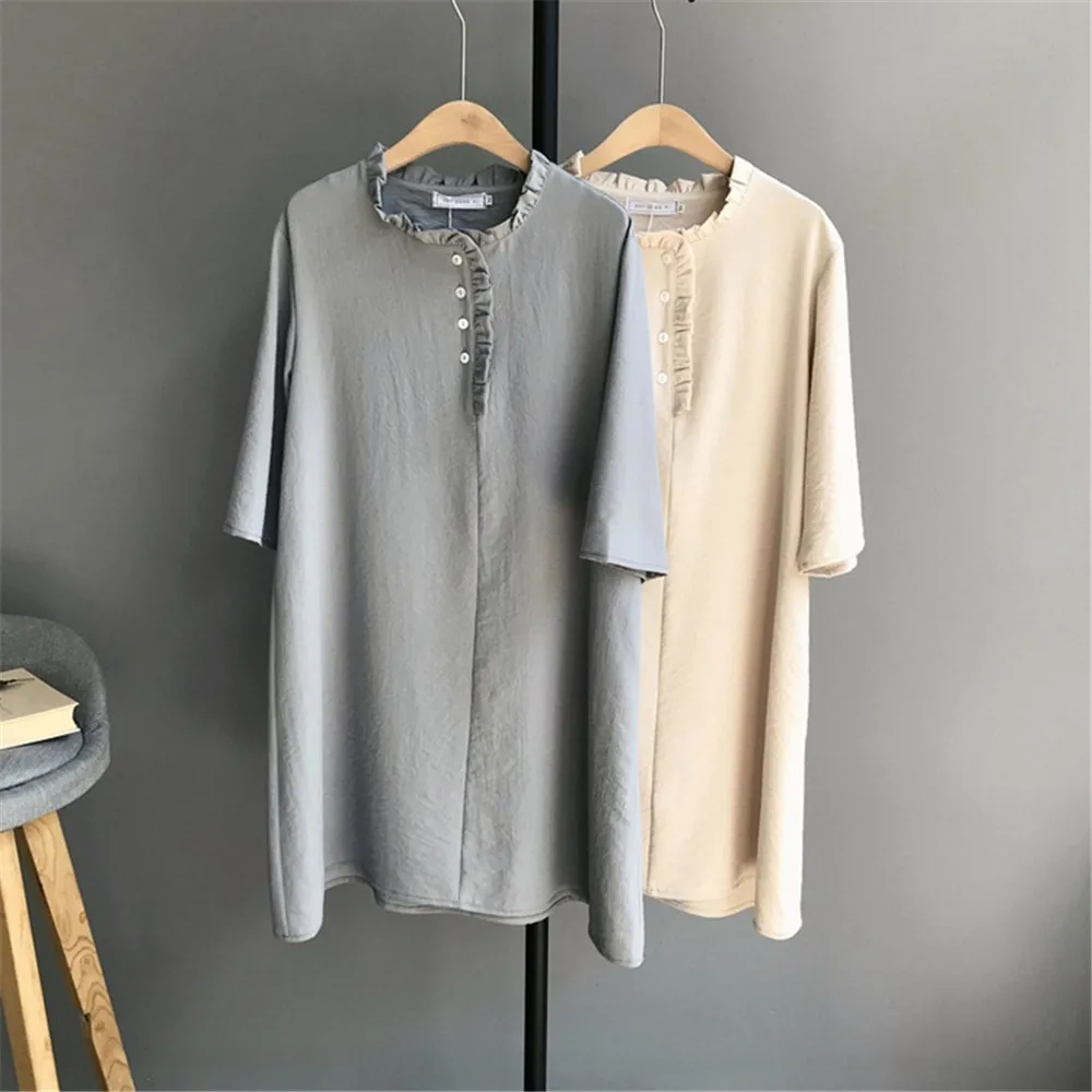 Elegant Solid Pleated O-Neck Loose Dress Vestidos 2018 New Fashion Womens Straight Dress Half Sleeve Summer Loose Dress (1)