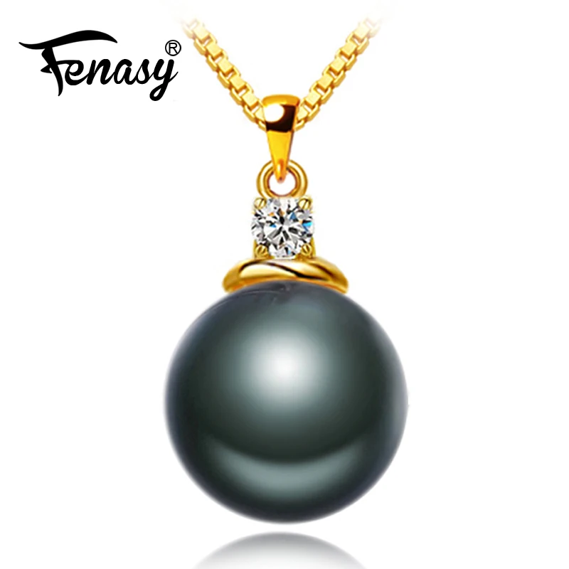 FENASY 18 К Золотая подвеска Большой Круглый Таити Черный Жемчуг Элегантный вечерний