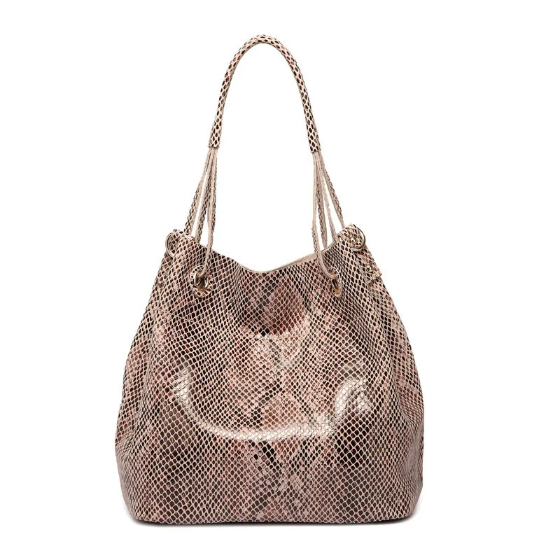 Брендовая женская сумка-тоут из натуральной кожи, женская модная сумка со змеиным узором, дизайнерская большая сумка на плечо - Цвет: Хаки