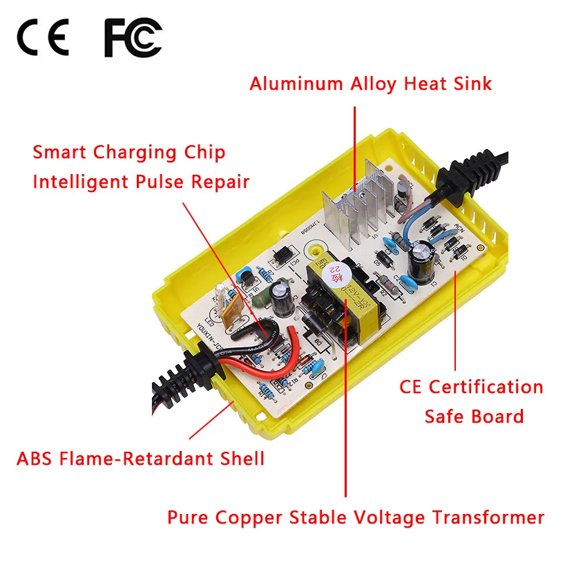 Battery Charger 12V 2A LCD Display Smart Charger for Lead Acid AGM Gel Battery Motorcycle Car Bike 12V Fully Automatic Charge Adapter EU US Type