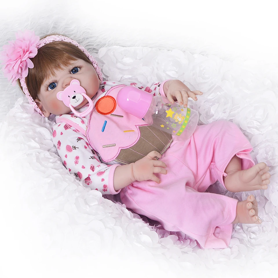 

New 23'' Full Body Silicone Reborn Baby Dolls Toy Realistic Baby Reborn Girl Babies Doll Children Christmas Gift Brinquedos