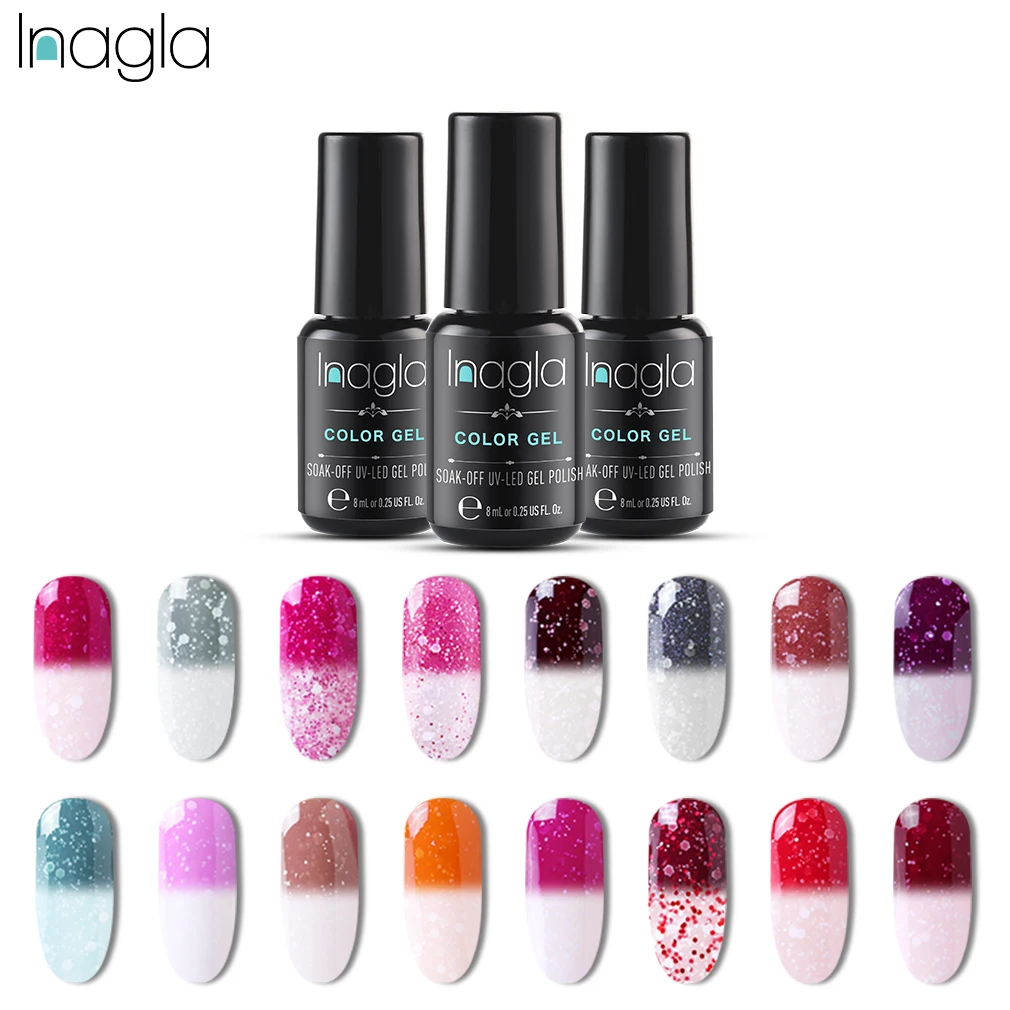 

Inagla Thermal Color Changing Gel Nail Polish Holographic Glitter Snowy Temperature Soak Off UV Gel Varnish 8ml Nail Art
