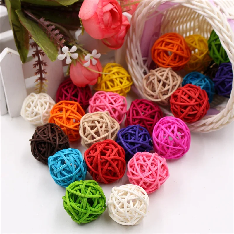 10pcs/lot 3cm Rattan Ball Craft Wedding Birthday Party Christmas Home Decorations DIY Ornaments New Year Festival Decor 62479