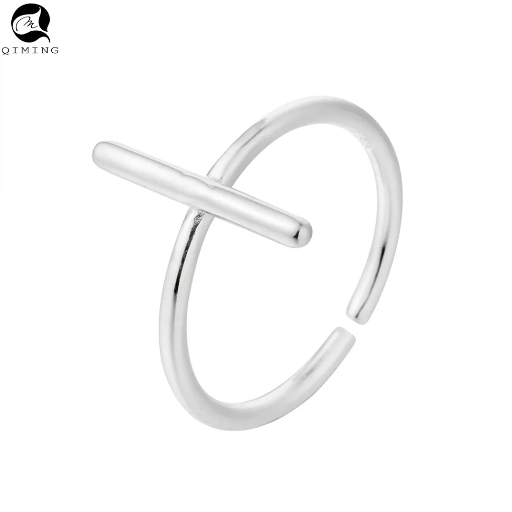 

QIMING Simple Cross Rings For Men Women Christ Jewelry Jesus Adjustable Cheap One Ring Knuckle Bijoux Femme Trendy Ring