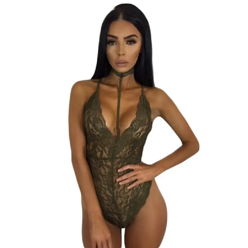 SEBOWEL Hot Sexy Lace Bodysuit Women Choker Neck See Through Skinny Body Jumpsuit Ladies Romper Combinaison Shorts Playsuits (7)