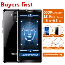 OUKITEL K6 6.0″18:9 Full Screen 6300mAh Face ID Mobile Phone RAM 6GB ROM 64GB MTK6763 Octa Core Android 7.1 16MP NFC Smartphone