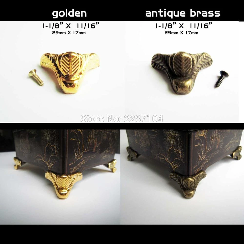 4pcs Antique Brass Jewelry Chest Wooden Box Decorative Feet Leg Corner Protector 4pcs Antique Brass Jewelry Chest Wooden Box Decorative Feet Leg Corner Protector