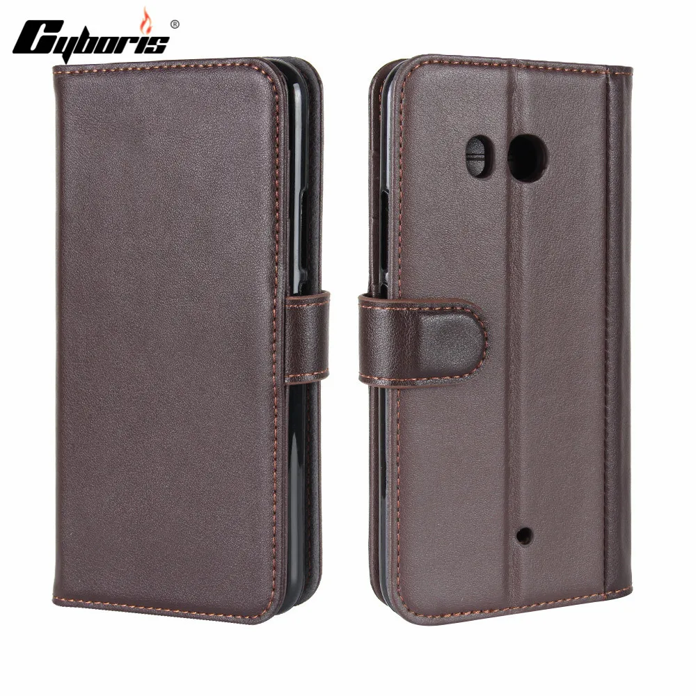 

CYBORIS for HTC U11 Case Genuine Real Cow Leather Case for HTC U11 Flip Cover Wallet Stand card slot