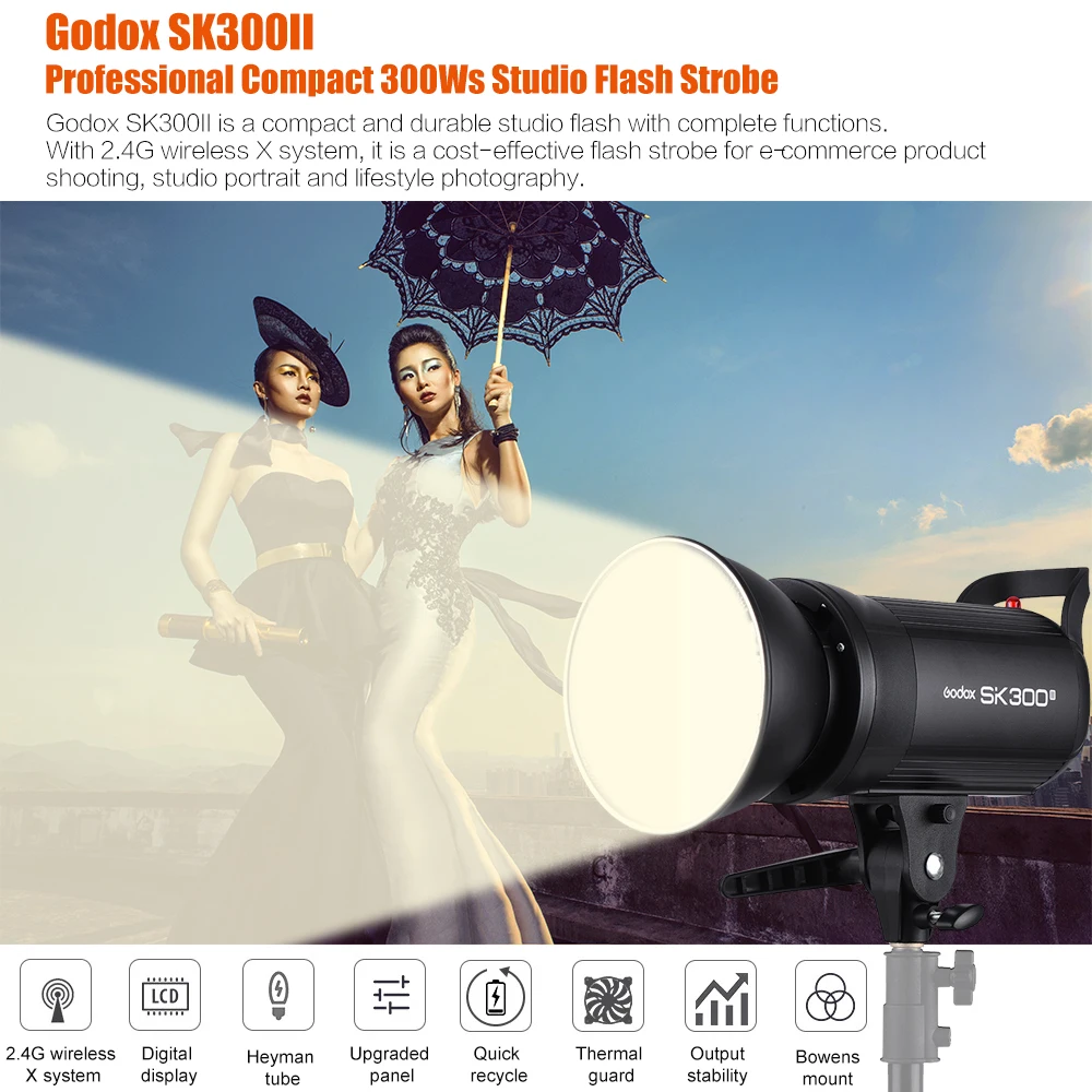 Godox SK300II компактный 300Ws студийная вспышка-Стробоскоп Свет Встроенный Godox 2,4G Беспроводной X Системы GN58 5600 K для электронной коммерции товара