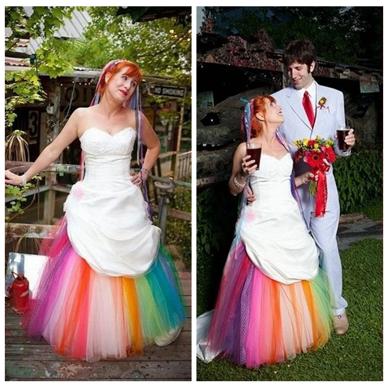 Sweetheart abito da Sposa In Raso Una Linea di Abiti Da Sposa Arcobaleno  Colorato Drappeggiato Abiti Da Sposa 2019 Vintage Abiti Da Sposa Più Il  Formato|vestidos de novia|vestido de novia pluswedding dress