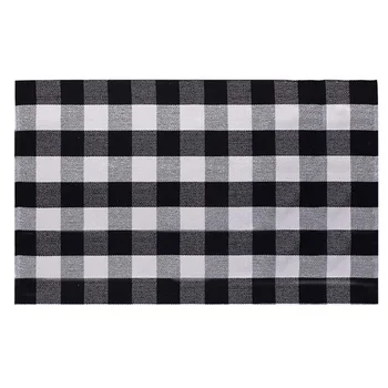 

Black and White Plaid Check Area Rugs 100% Cotton Handmade Woven Carpets for Bedroom Living Room Machine Washable Large Carpet