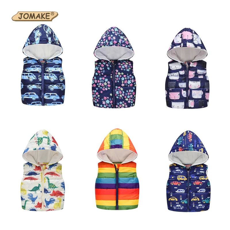 

JOMAKE Baby Vest Hooded Jackets New Autumn Winter Cute Cartoon Printed Waistcoats for Kids Vest Outerwear&Coats Children Clothes