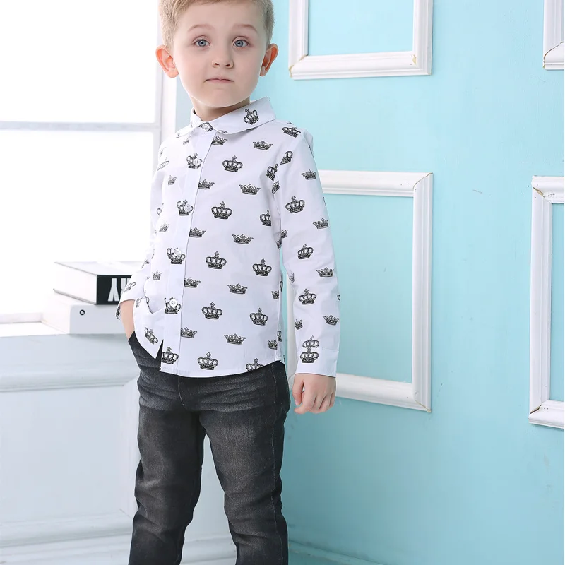 Tem doger/комплекты одежды для мальчиков весенне-осенняя официальная одежда для маленьких мальчиков Детский Повседневный костюм для мальчиков рубашка с короной+ джинсы комплект детской одежды из 2 предметов