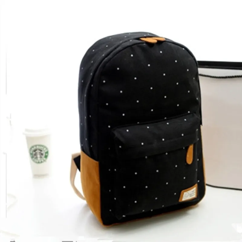 

New Style 2016 Casual Canvas Backpack Women Fashion School Bags for Girls Dot Printing Backpack Shoulder Bags  F113