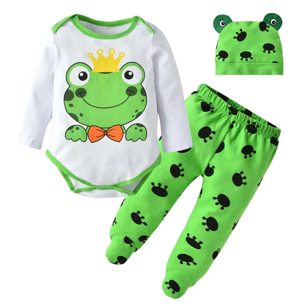 

2019 Autumn Style Baby Boys Girls Clothing Set Cotton Green Cartoon Frog style Long sleeve 3 Pcs Suit Newborn Toddler Clothes