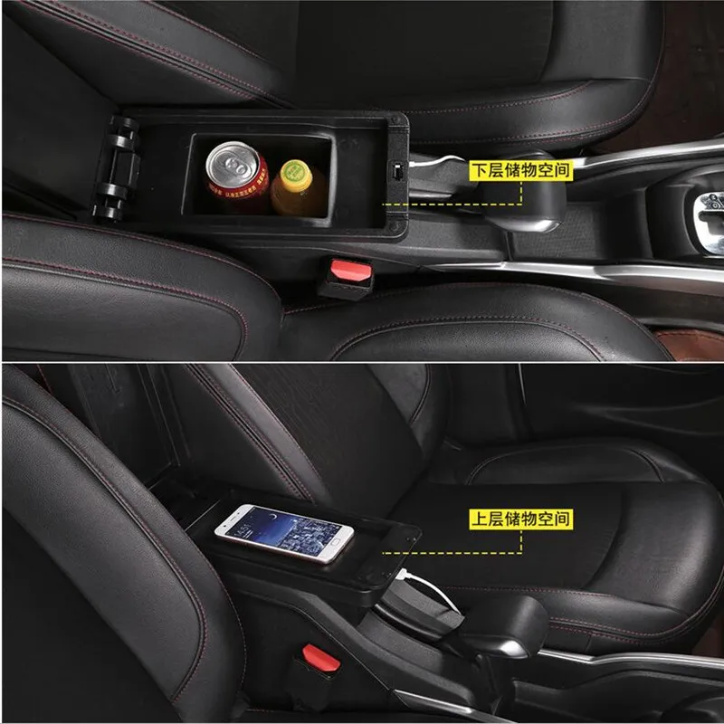 Для Peugeot 2008 подлокотник коробка + 3USB черный кожаный центр Новый ящик для хранения