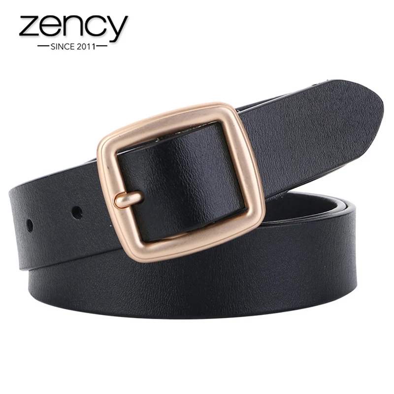 

Zency Women Belts Luxury Brand 100% Genuine Leather High Quality Fashion Pin Buckle Waist Belt For Jeans Black White Brown