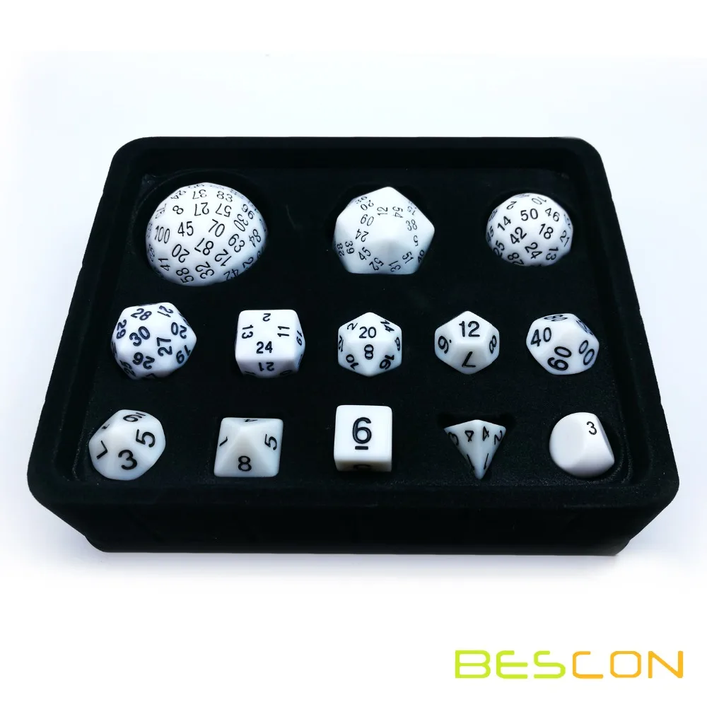 Bescon полный набор многогранных кубиков 13 шт. D3 D100 100 боковых костей непрозрачных