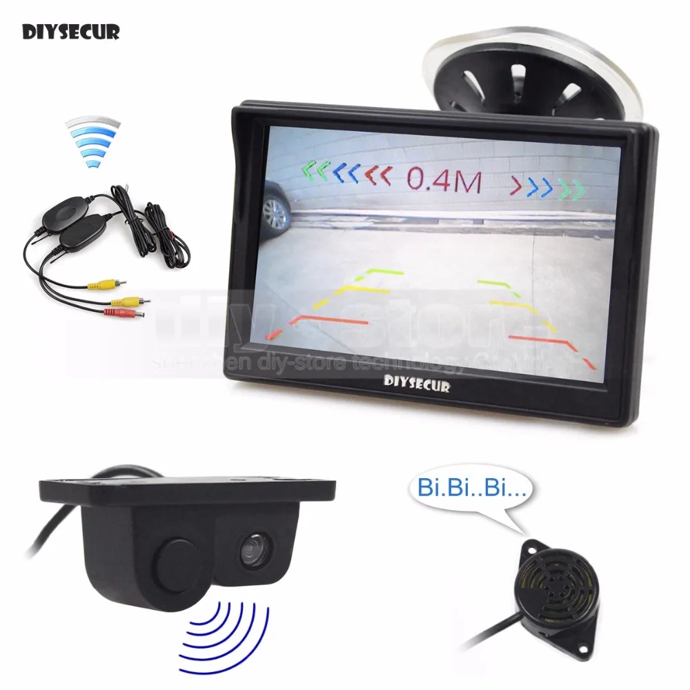 

DIYSECUR Wireless 5inch Color TFT LCD Car Monitor + Waterproof Parking Radar Sensor Car Camera Rear View Camera Parking System