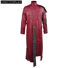 Guardians of The Galaxy Star-Lord Peter Quill Halloween Cosplay Costumes Red Leather Trench Coat Long Jacket For Superhero Men
