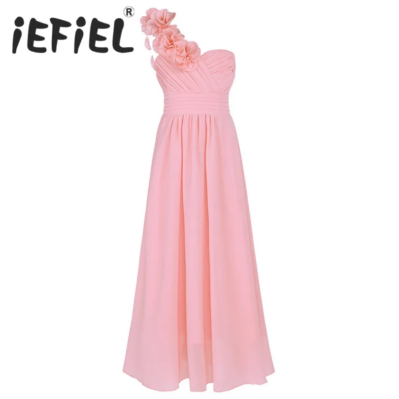 

iEFiEL 4-14Y Kid Girls Child Flower Chiffon Tulle Lace Dress Party and Wedding Bridesmaid One-shoulder Formal Summer Maxi Dress