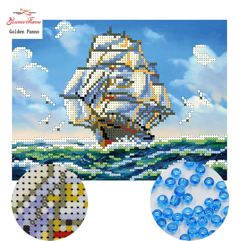 

Golden Panno,Needlework DIY bead Cross stitch Printed Embroidery Precise scenic Pattern cross stitching sailing 0502