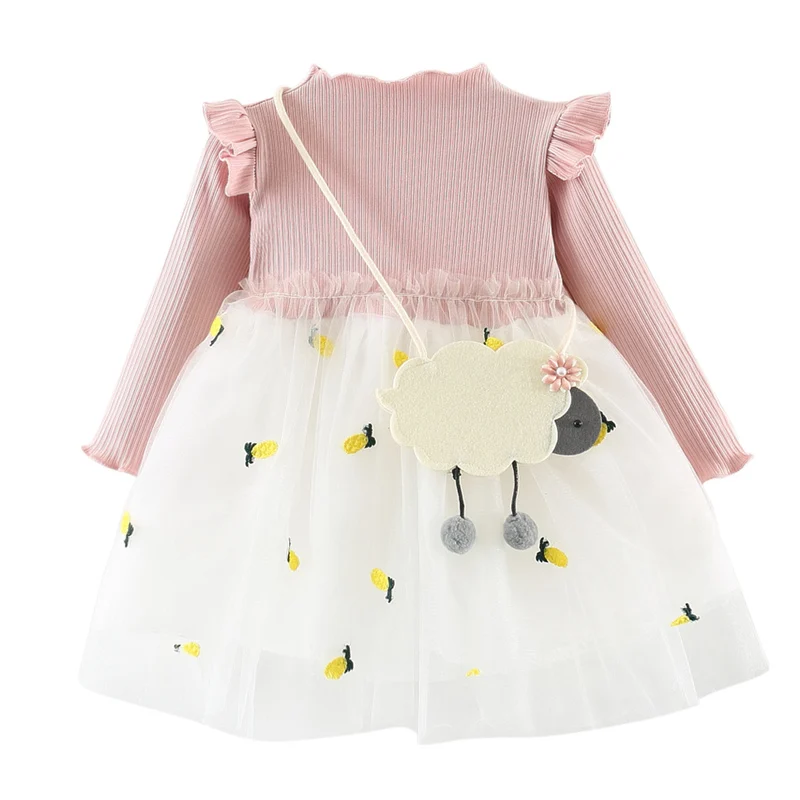 Весеннее платье для новорожденных; Хлопковое платье для малышей; трикотажные праздничные платья для девочек; Модная одежда для маленьких девочек - Цвет: Розовый